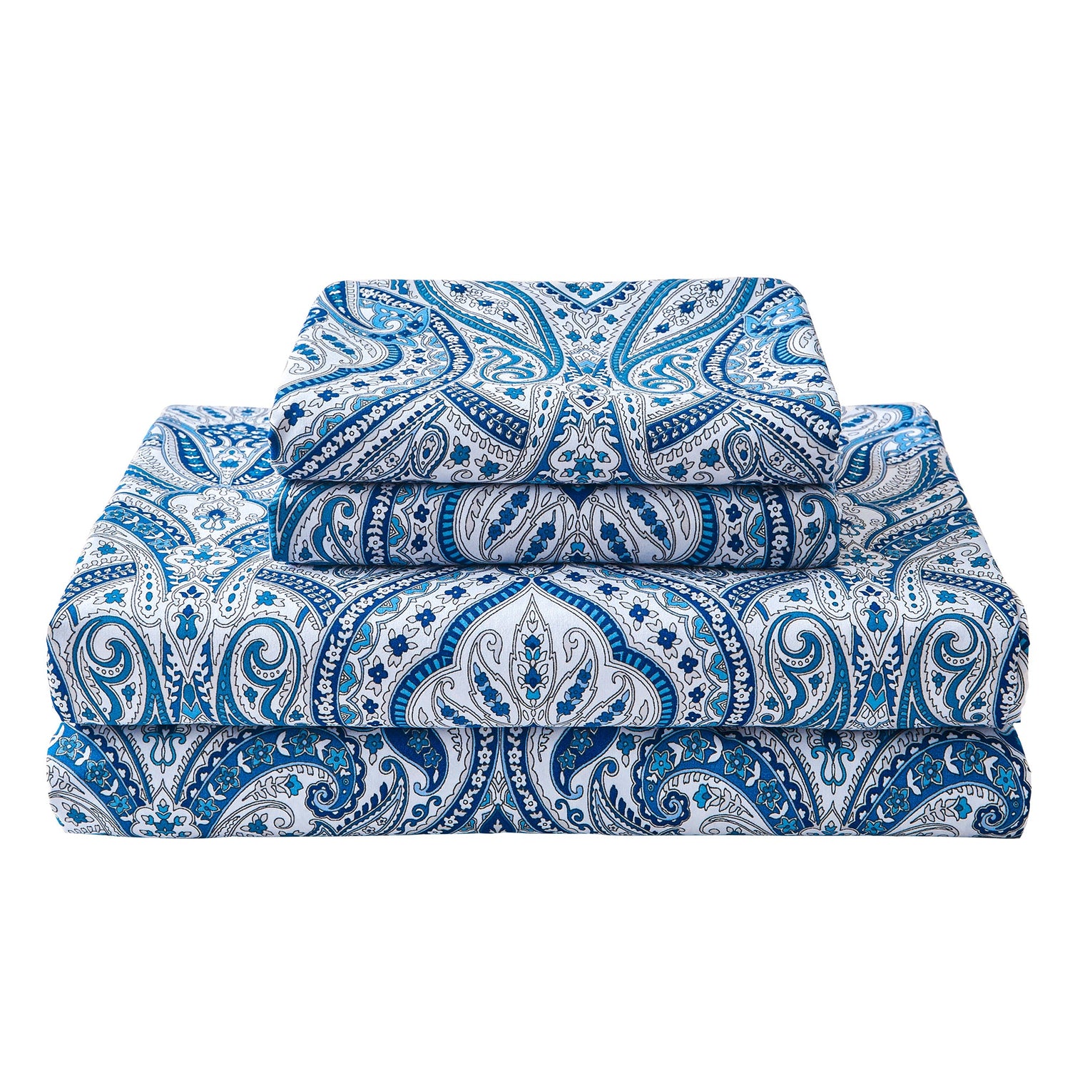 4-Piece Serene Indigo & Paisley Bed Sheet Set