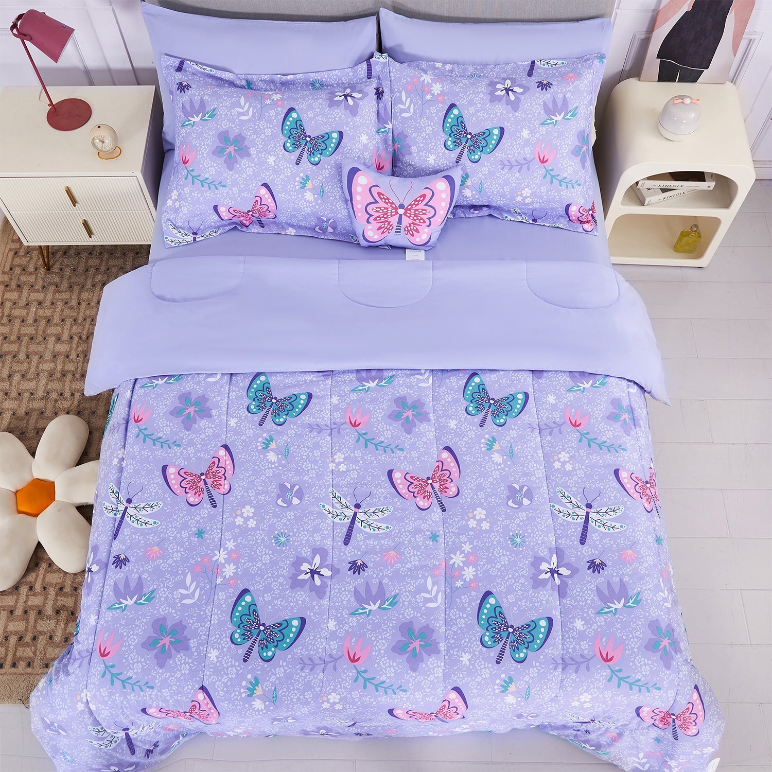 Purple Butterfly Kids Bedding Set– 6 or 8 Piece Options