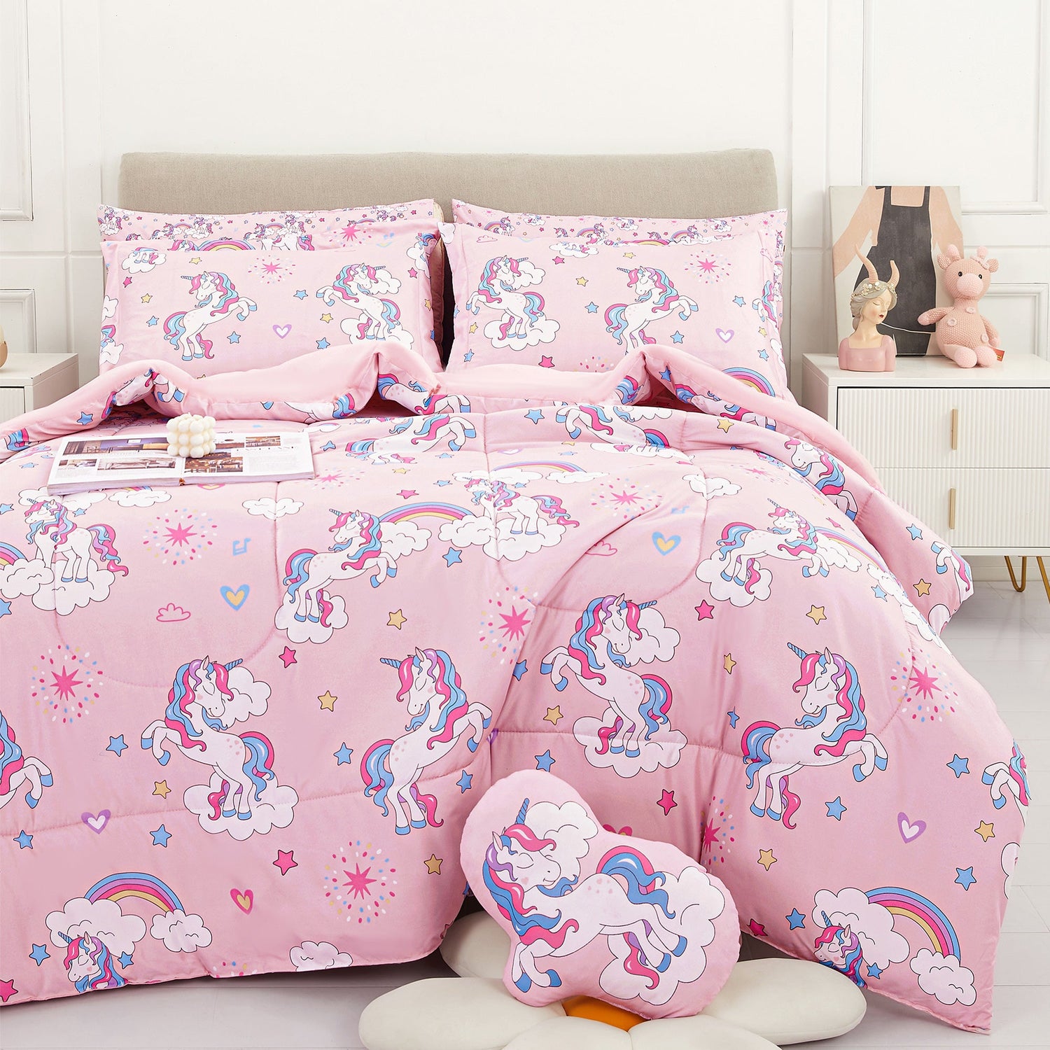 Pink Unicorn Kids Bedding Set– 6 or 8 Piece Options