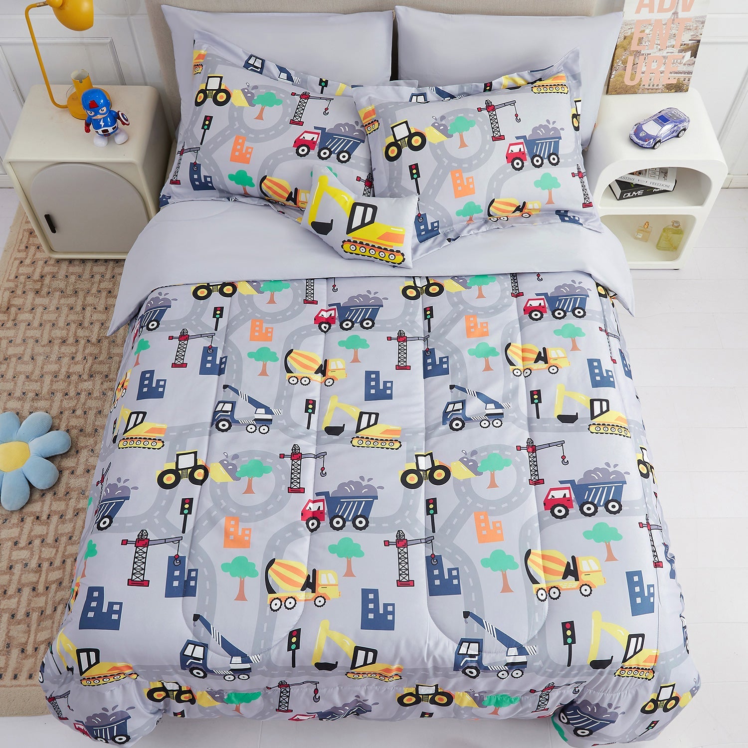 Busy Construction Kids Bedding Set– 6 or 8 Piece Options