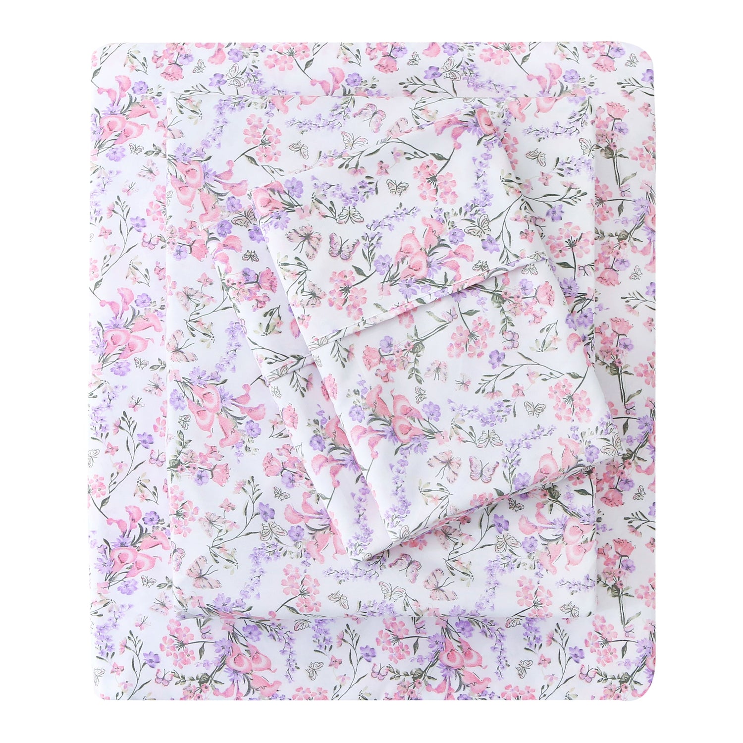 Pink Purple Ditsy Bed Sheets Set
