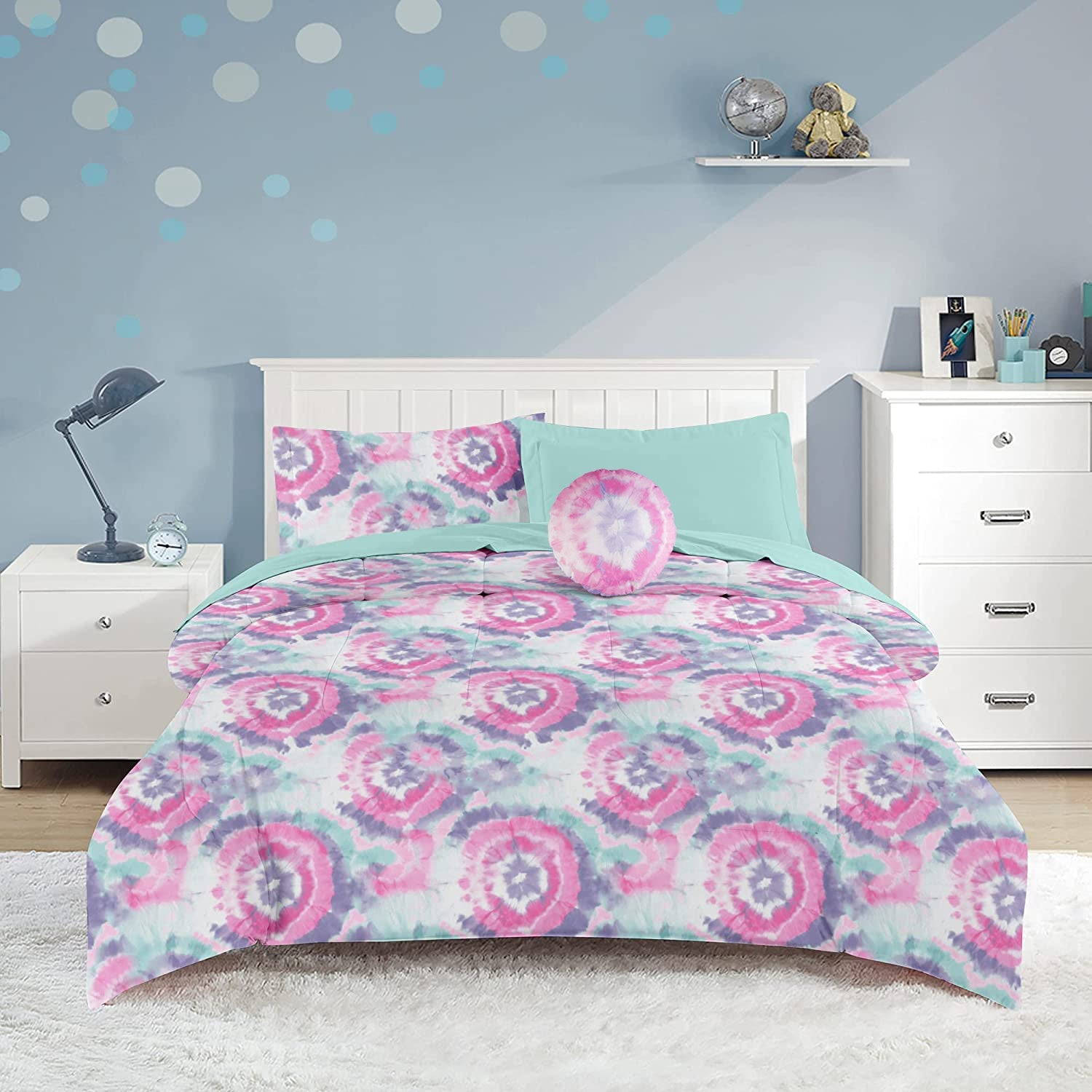 Dark Pink Round Flower Kids Comforter Sets– 6 or 8 Piece Options