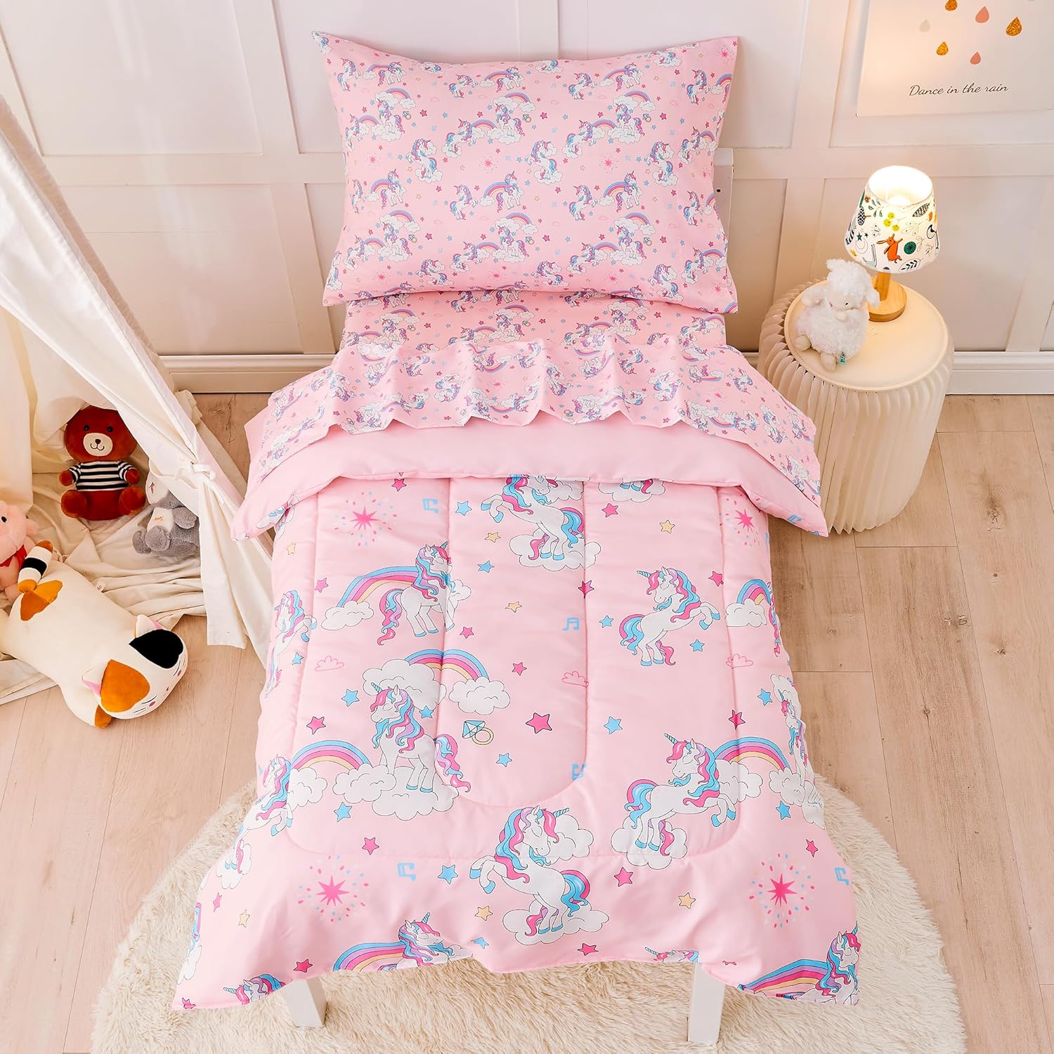 Pink Unicorn Toddler Comforter Set– 4 Piece