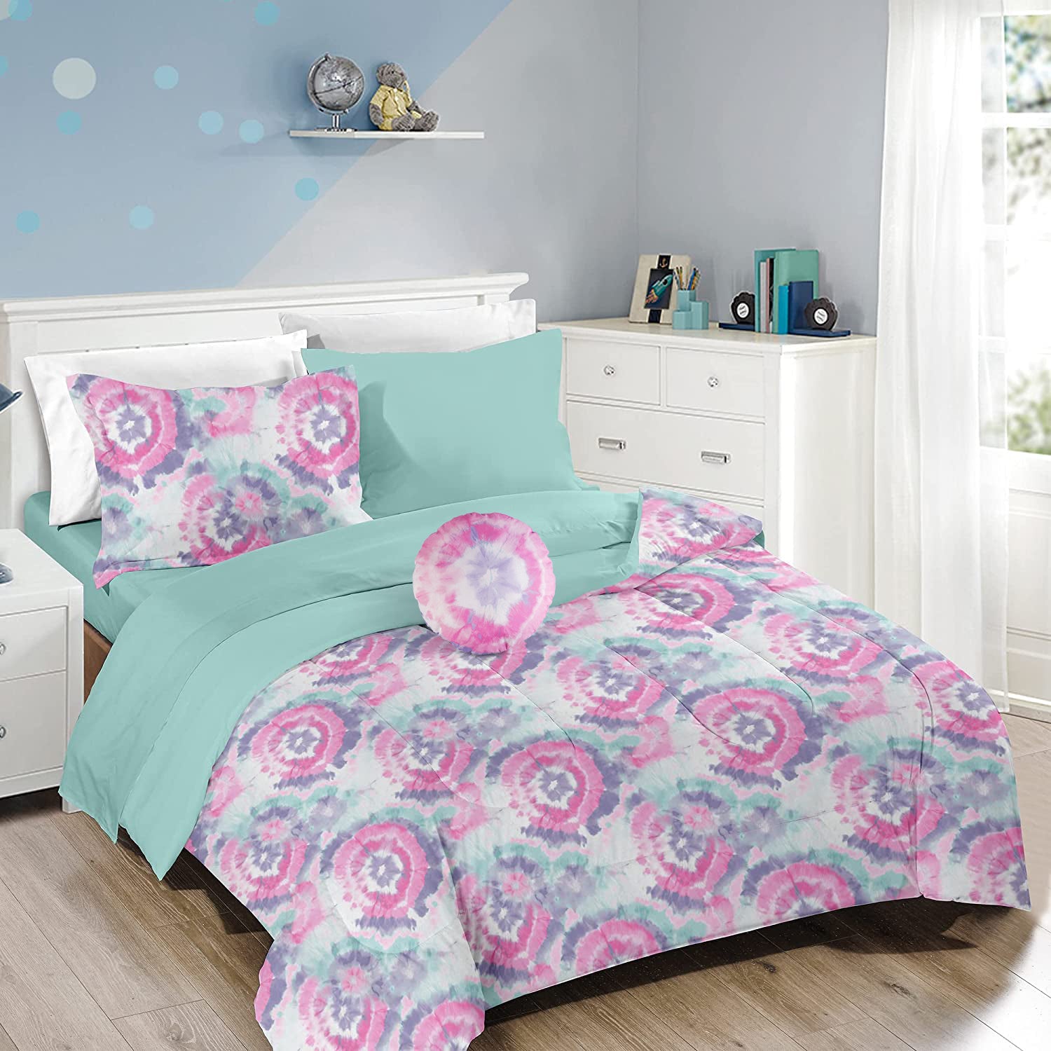 Dark Pink Round Flower Kids Comforter Sets– 6 or 8 Piece Options