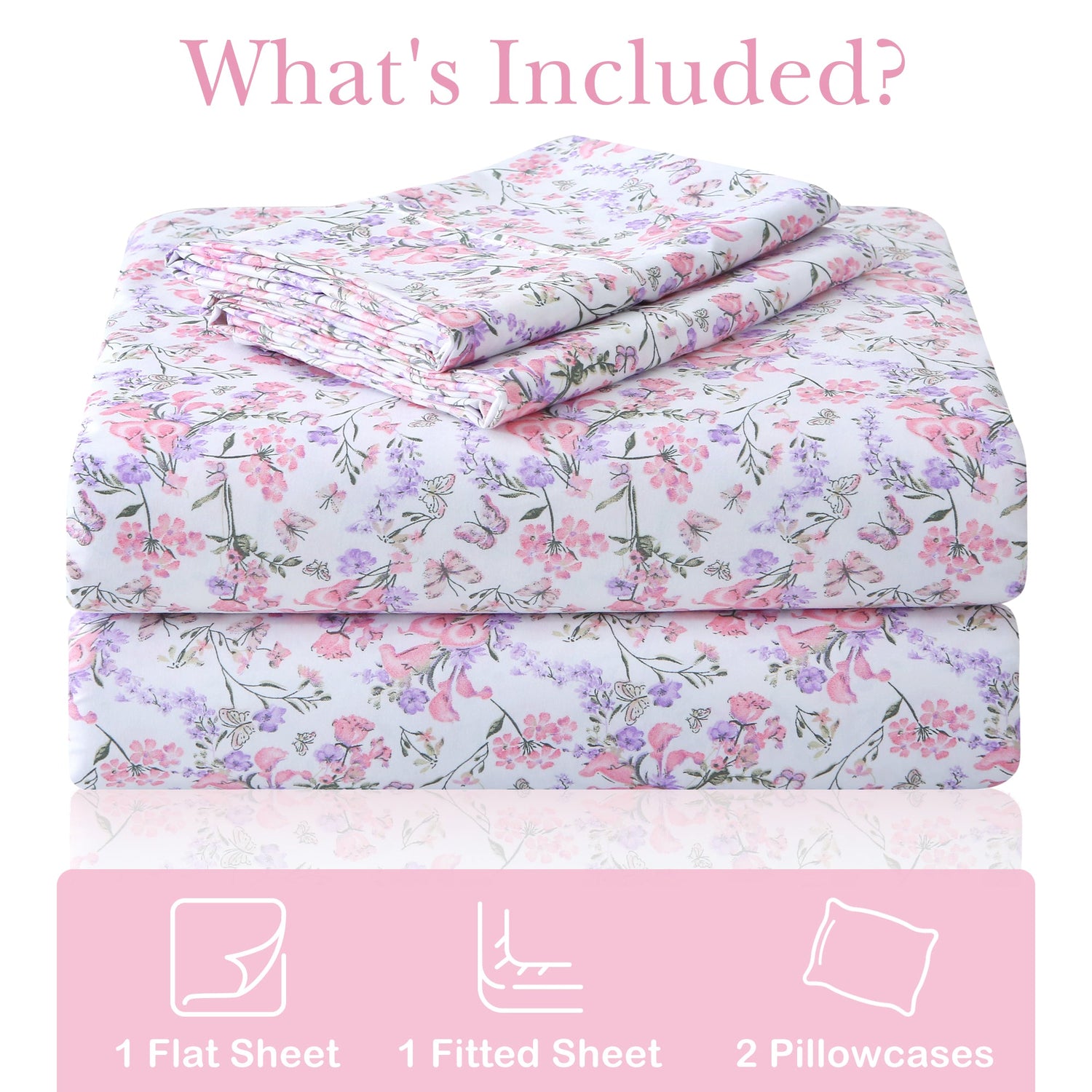 Pink Purple Ditsy Bed Sheets Set