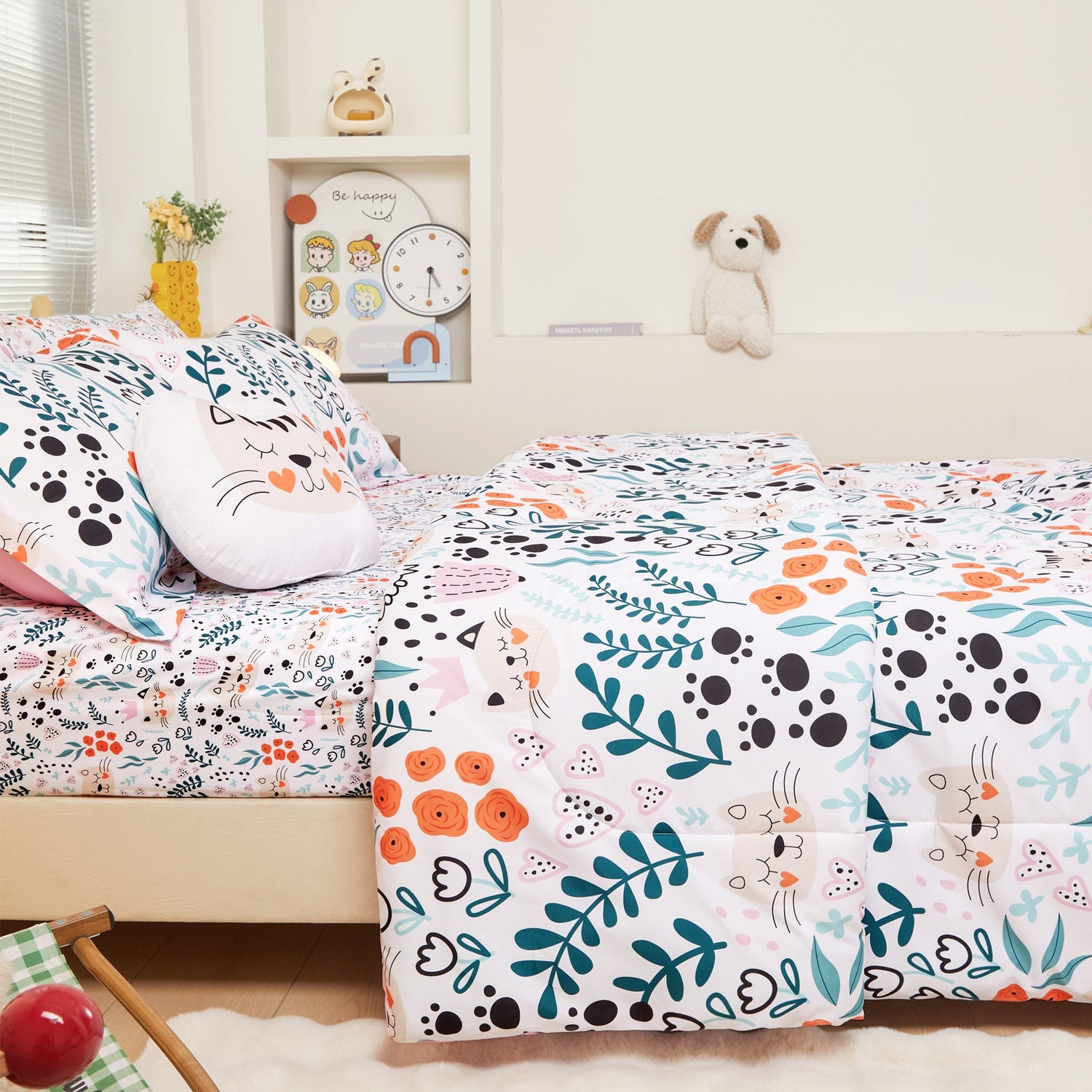 Flower and Cat Comforter Sets for Kids– 6 or 8 Piece Options