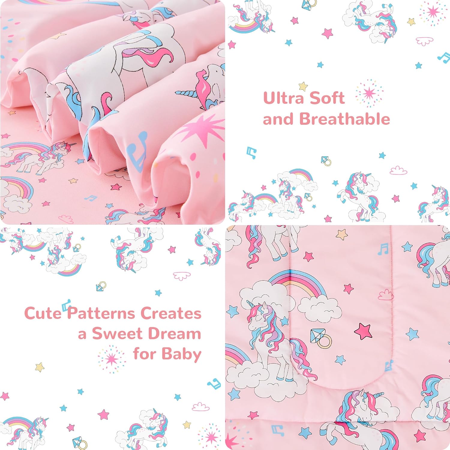 Pink Unicorn Toddler Comforter Set– 4 Piece