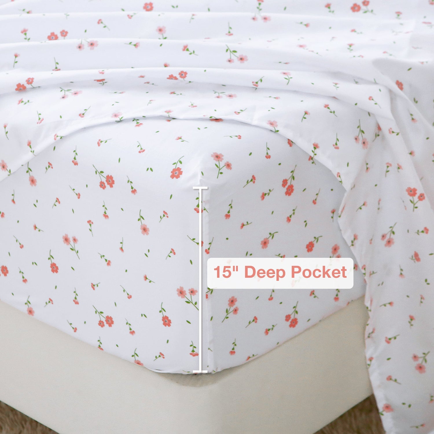4-Piece Soft Ditsy Flower Print Sheets