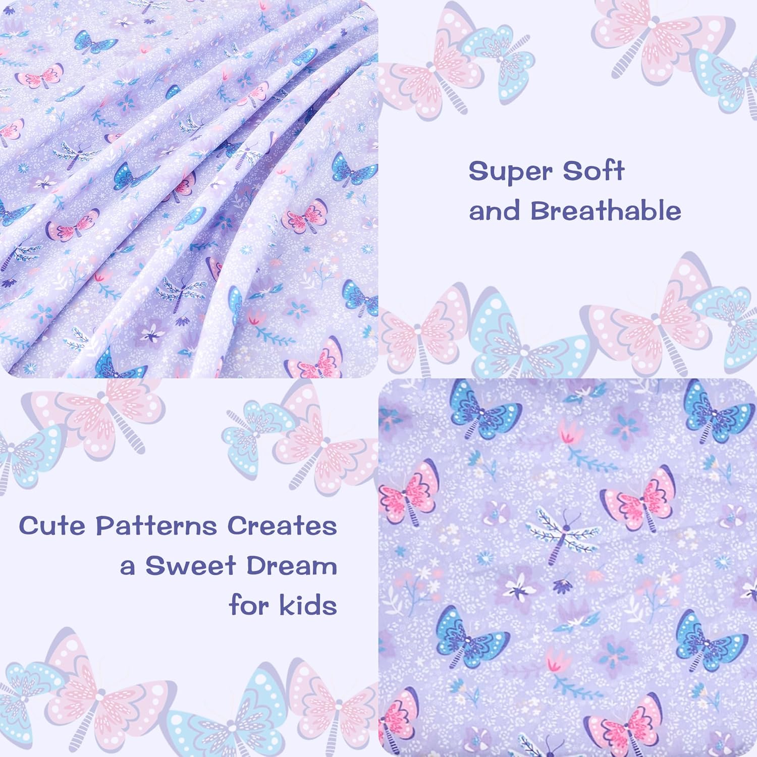 Floral Butterfly 3 Pcs Kids Twin Size Sheet Set