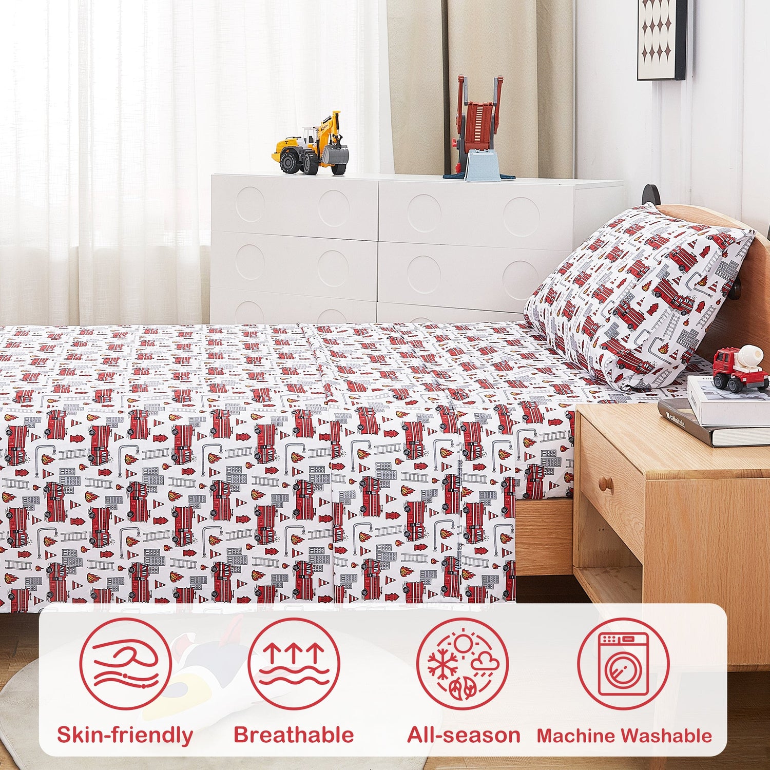 Happy Fire Rescue Play 3 4 PCs TWIN Full Bed Sheet