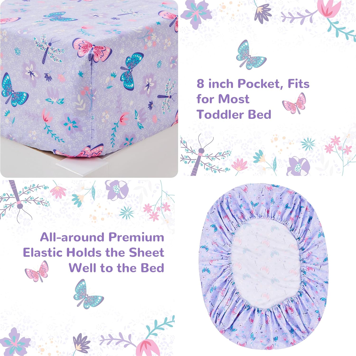 Purple Butterfly Toddler Comforter Set– 4 Piece
