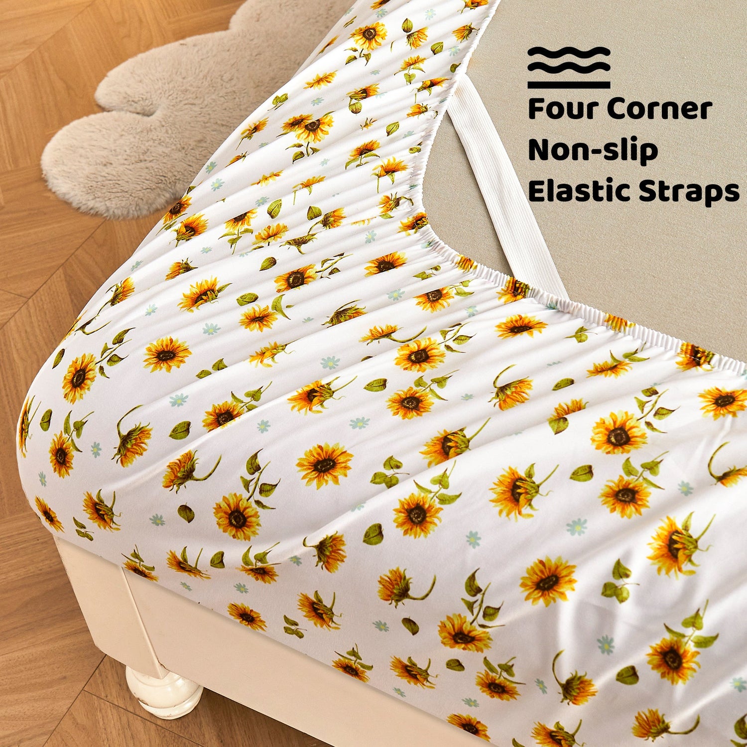Sunflower Breeze Pattern Sheet Set with Non-slip Straps