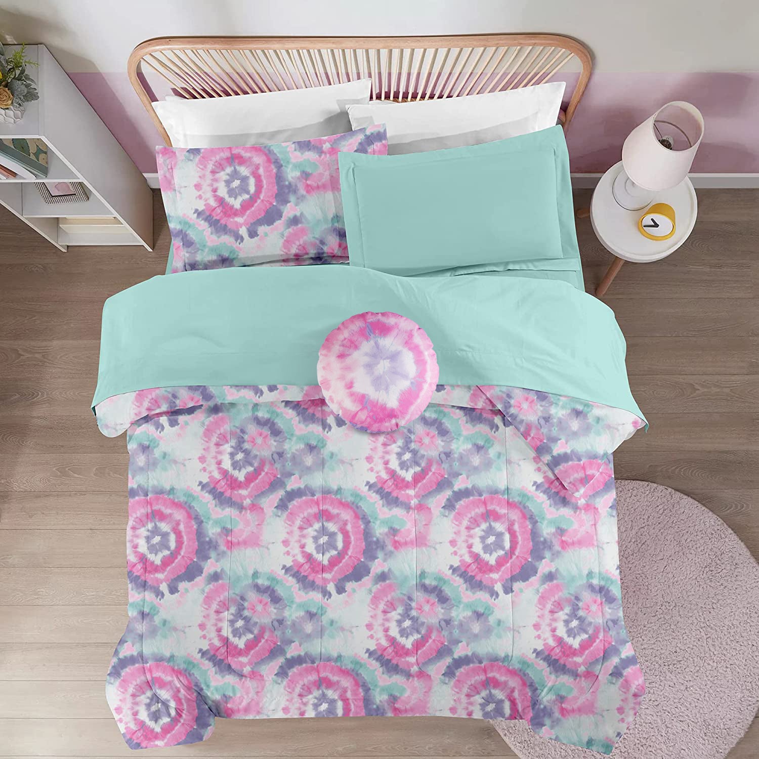 Dark Pink Round Flower Kids Comforter Sets– 6 or 8 Piece Options