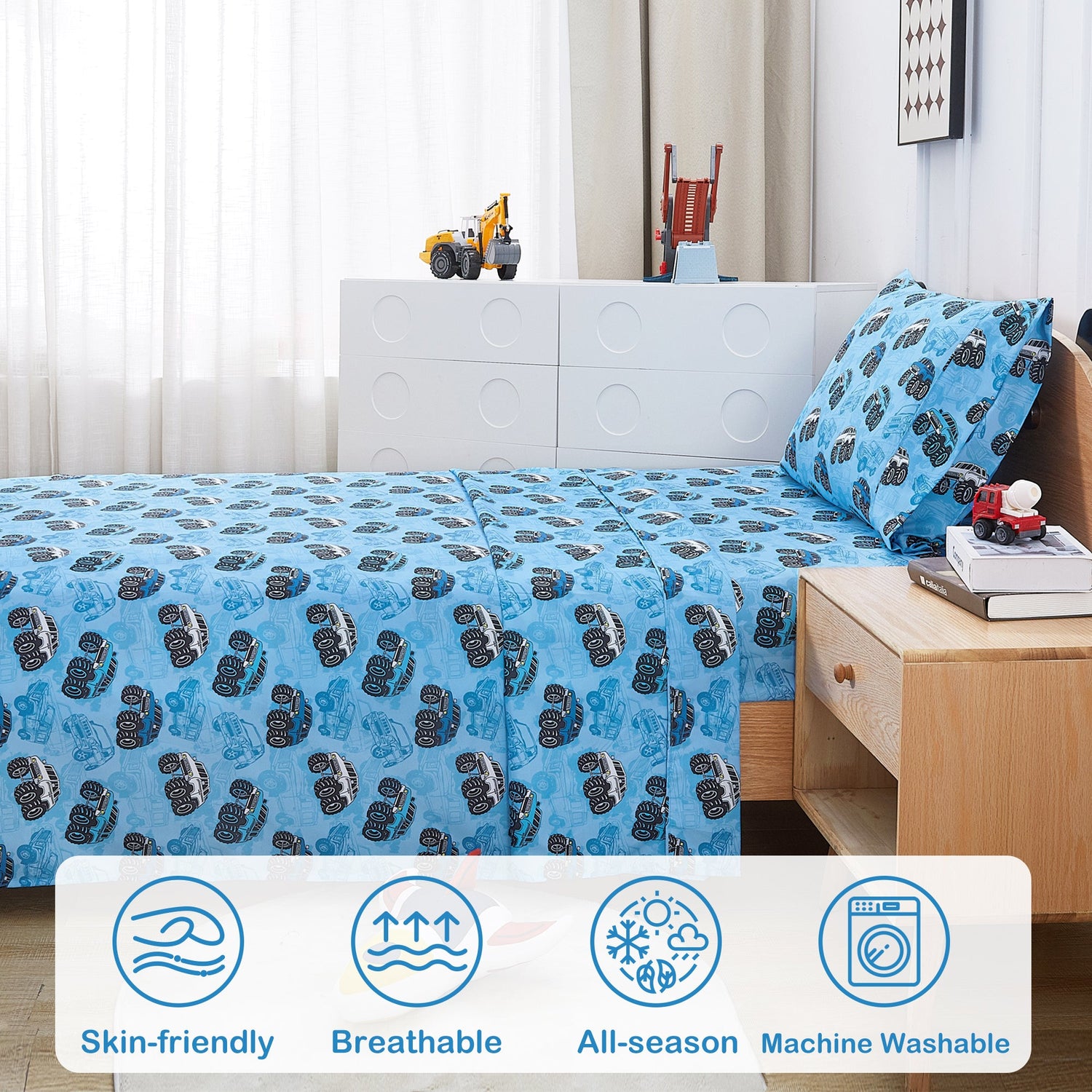 Truck - tastic Adventure 3 4 PCs TWIN Full Bed Sheet