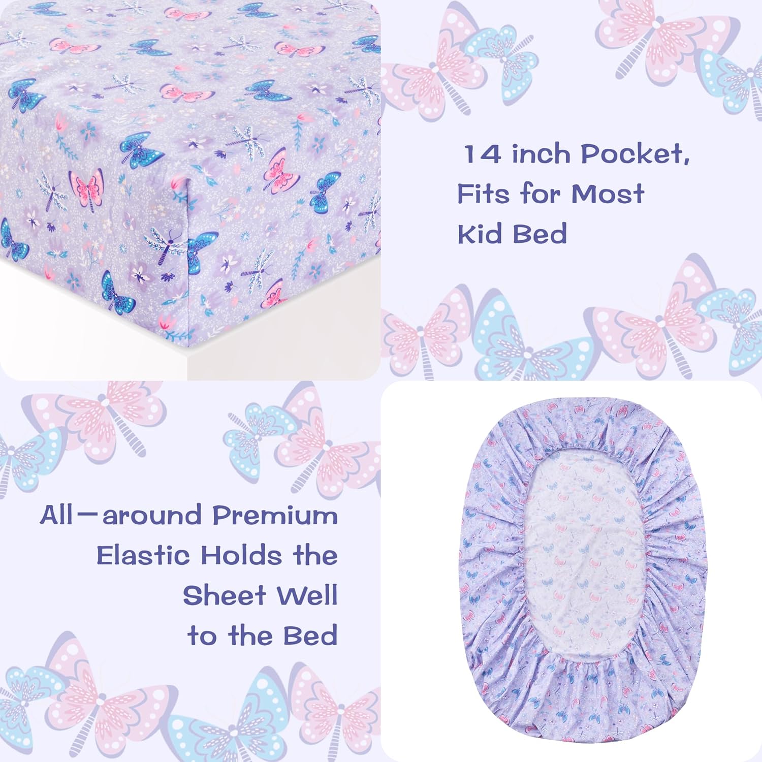 Floral Butterfly 3 Pcs Kids Twin Size Sheet Set