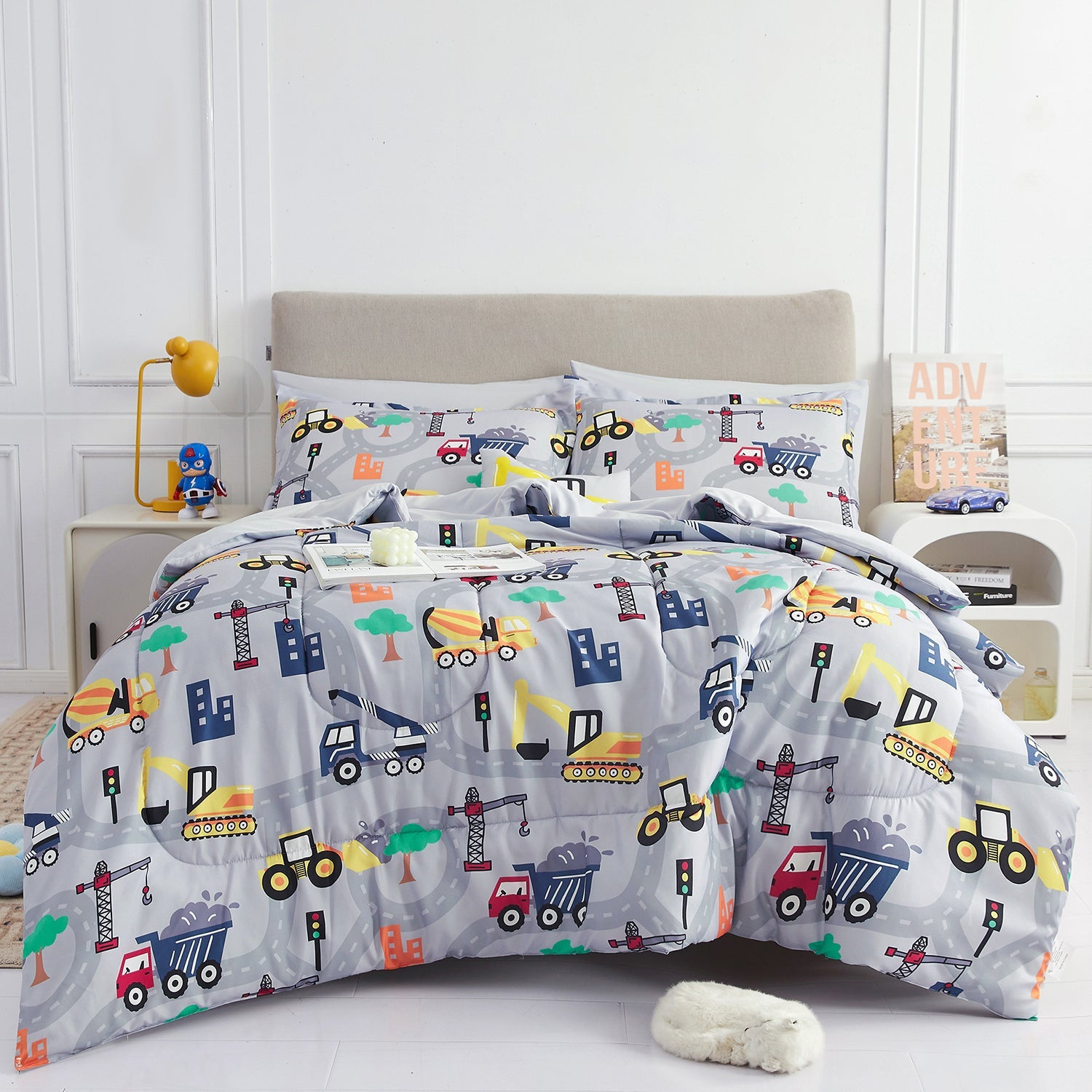 Busy Construction Kids Bedding Set– 6 or 8 Piece Options