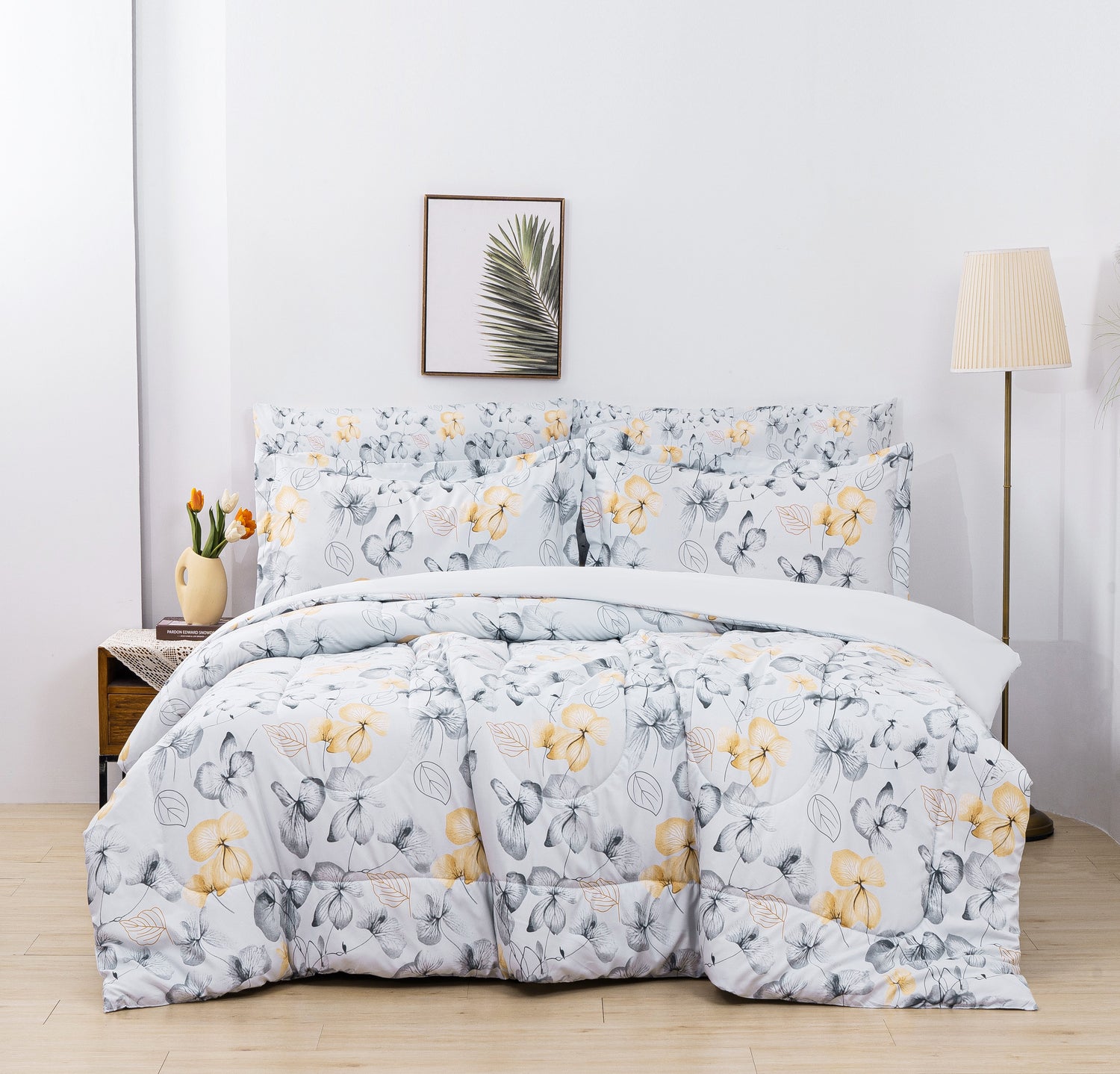 Yellow Floral Graceful Comforter Set 7 Pieces