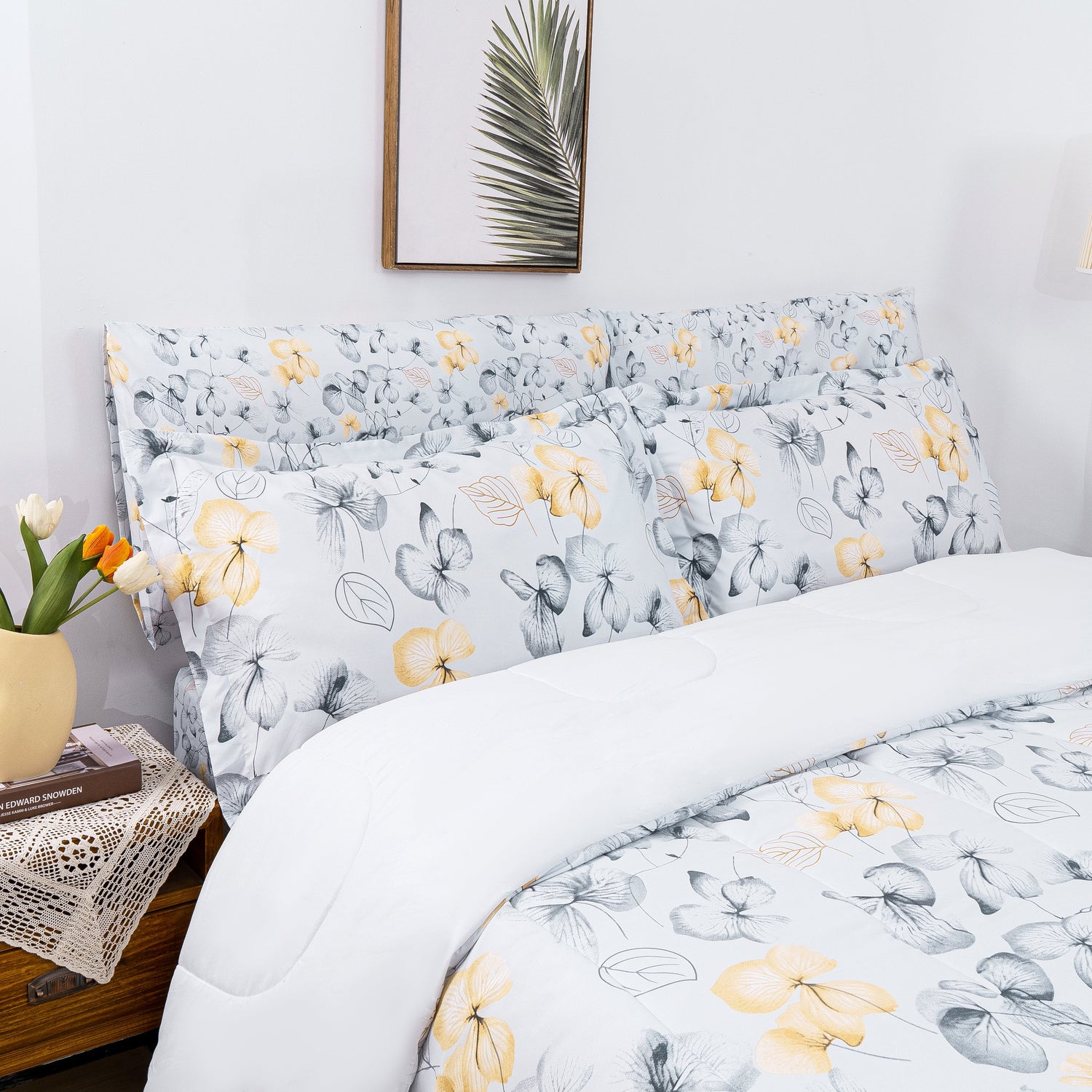 Yellow Floral Graceful Comforter Set 7 Pieces